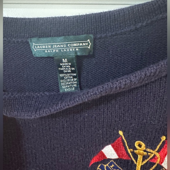 Ralph Lauren Vintage Medium Sweater 100% cotton Red nautical Crew pullover - Picture 2 of 4